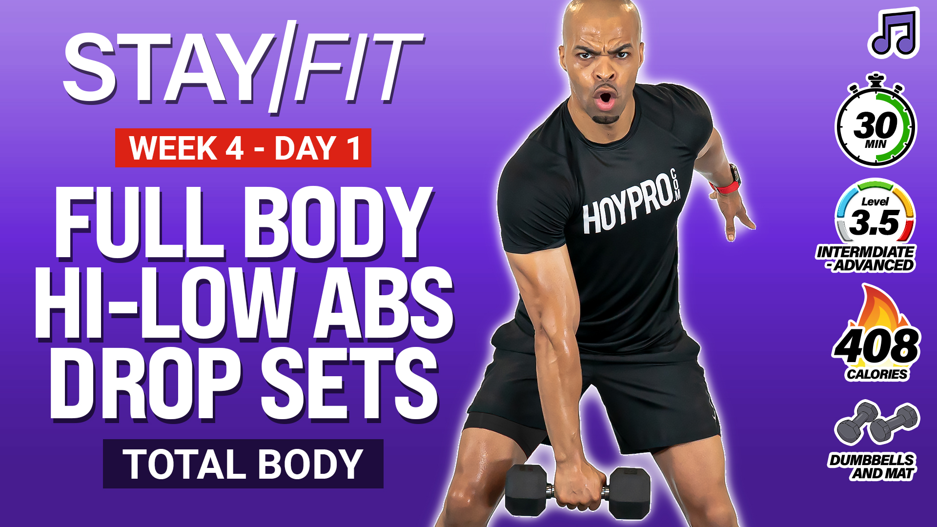 30 Minute Full Body Hi-Low Abs Drop Sets - STAY/FIT W4: Day 1 (Music)