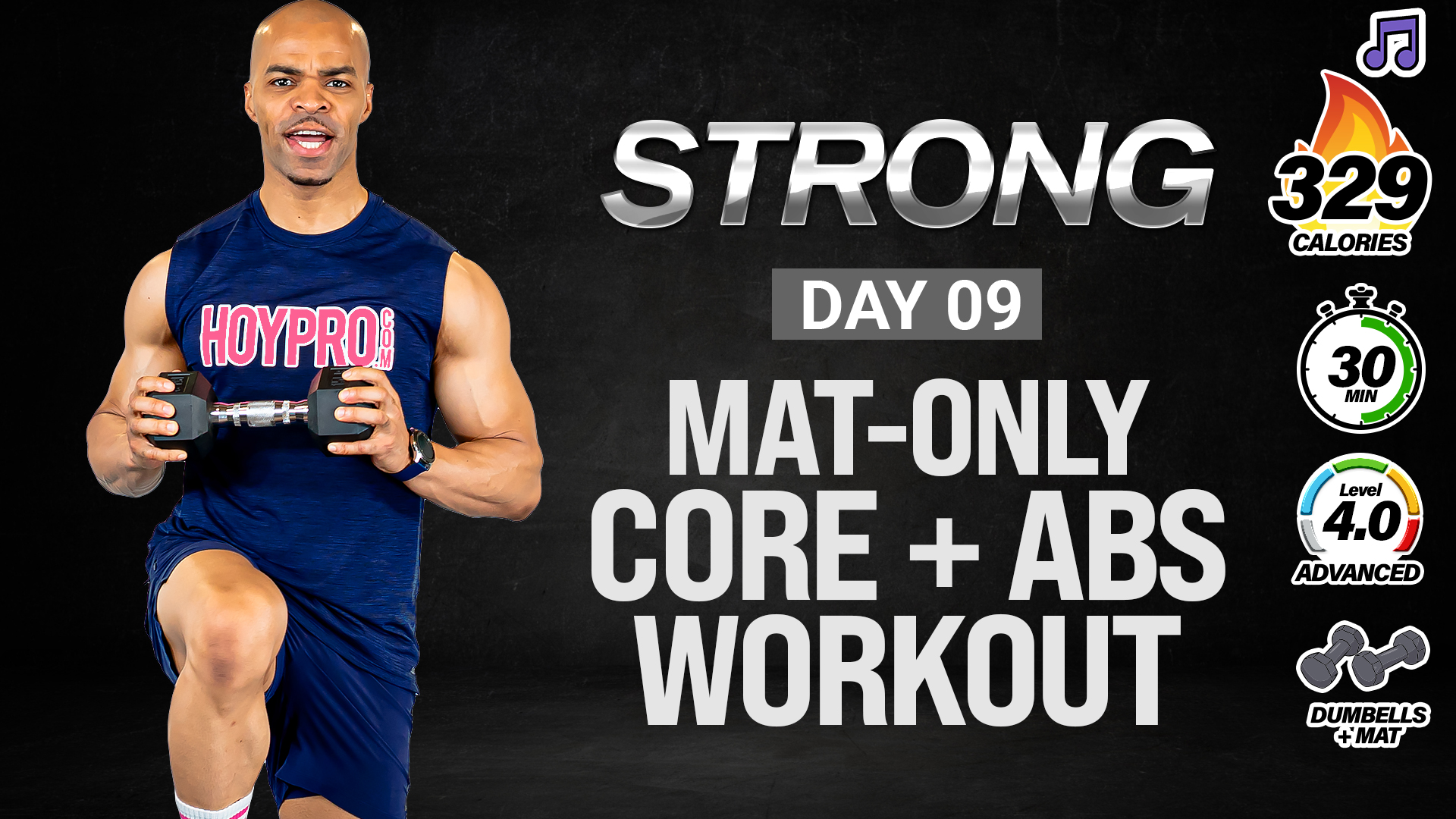30 Minute Mat-Only Core & Abs Strength Workout - STRONG #009 (Music)