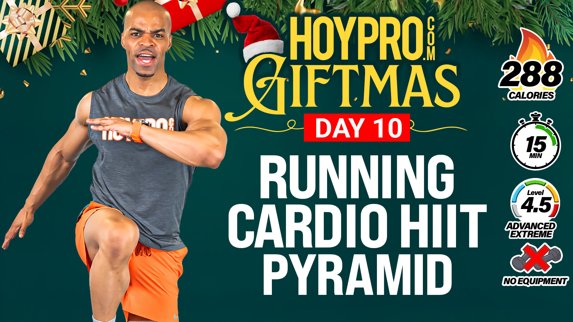 15 Minute Indoor Running Cardio HIIT Pyramid Workout - GIFTMAS Day 10