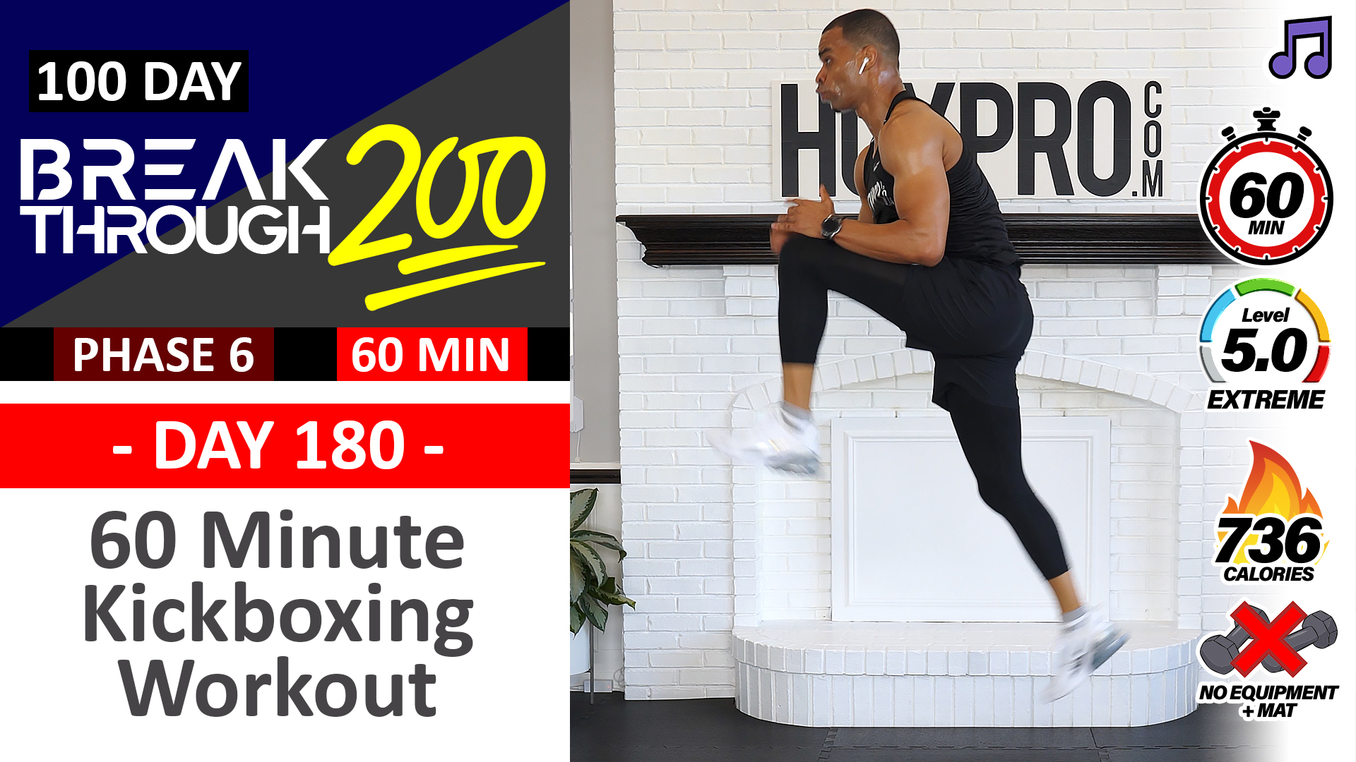#180 - 60 Minute Killer Kickboxing Circuits + Abs - Breakthrough200 (Music)