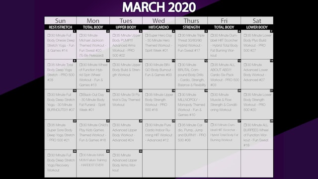 March 2021 Workout Playlist & Calendar