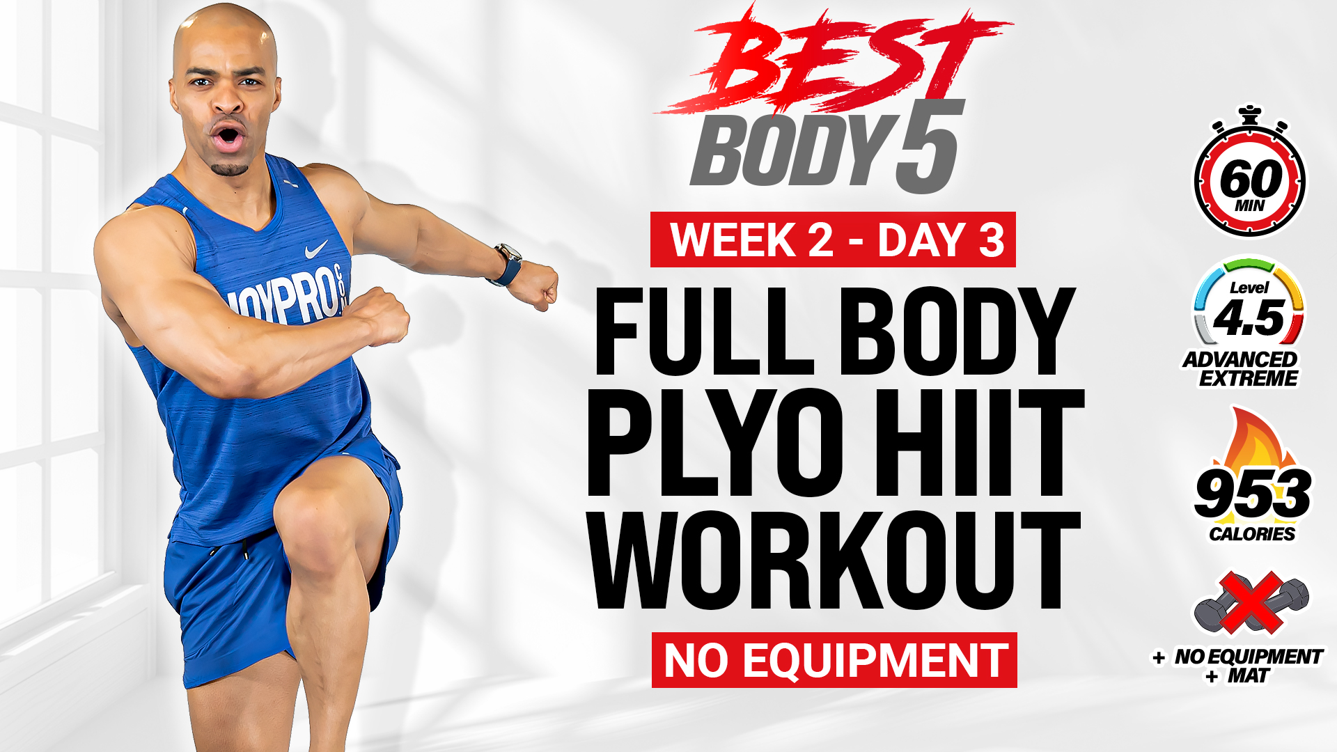 60 Minute No Equipment Plyo HIIT Workout - BB5 W2: Day 3