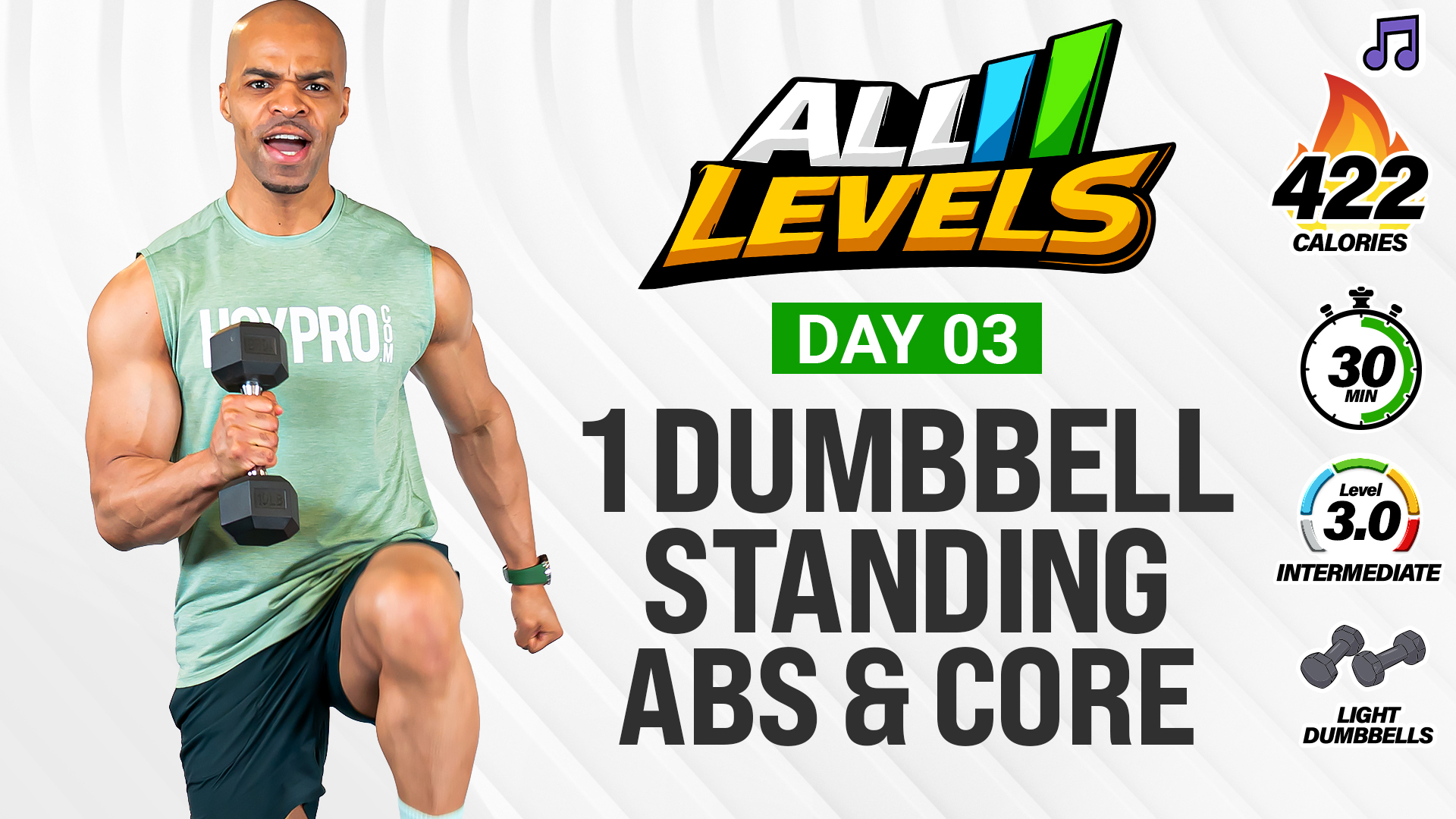 30 Minute One Dumbbell Standing Abs & Core Workout - ALL LEVELS #003 (Music)