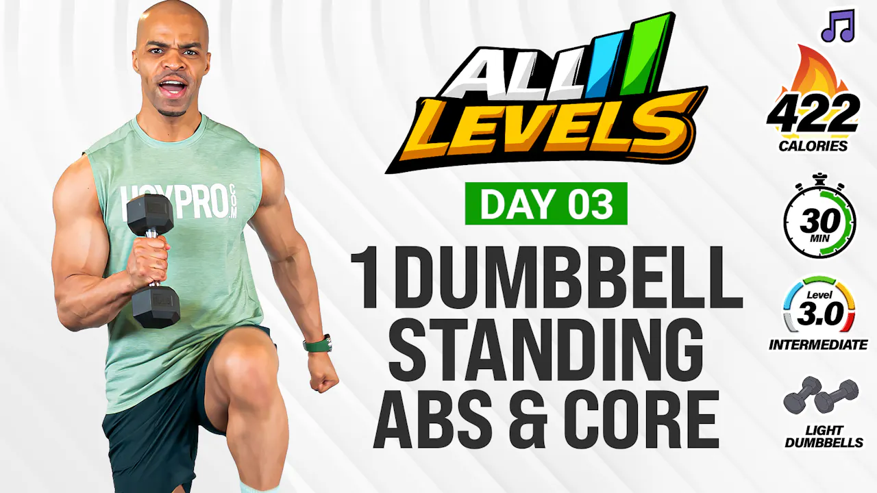 30 Minute One Dumbbell Standing Abs & Core Workout - ALL LEVELS #003 ...
