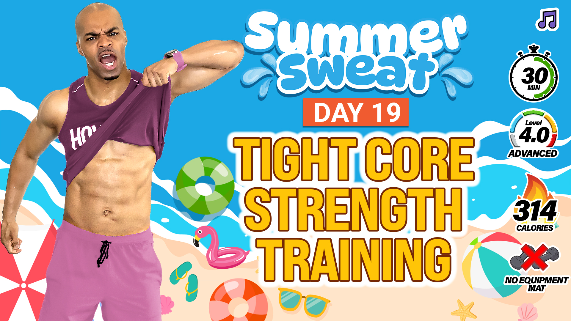30 Minute Tight Core & Abs Training - Summer Sweat #19 (Music)