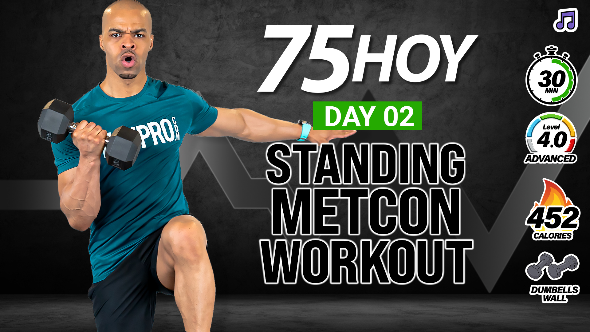 30 Minute Full Body Standing METCON Workout (No Jumping) - 75 HOY #02 (Music)