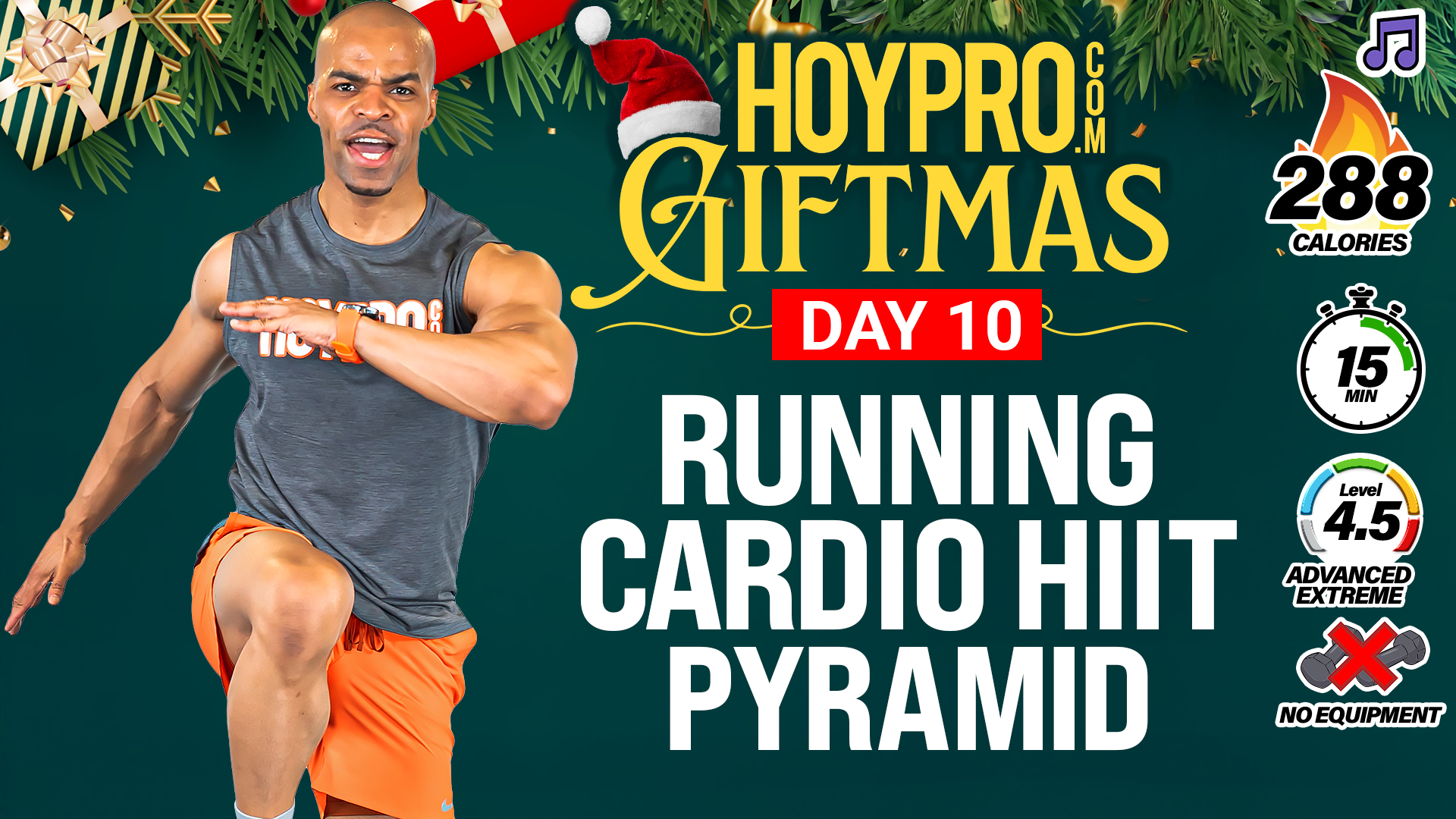 15 Minute Indoor Running Cardio HIIT Pyramid Workout - GIFTMAS Day 10