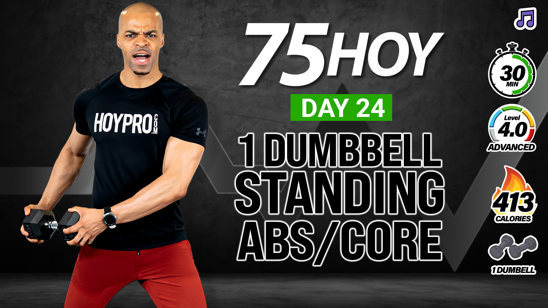 30 Minute One Dumbbell Standing Core & Abs Workout - 75 HOY #24 (Music)