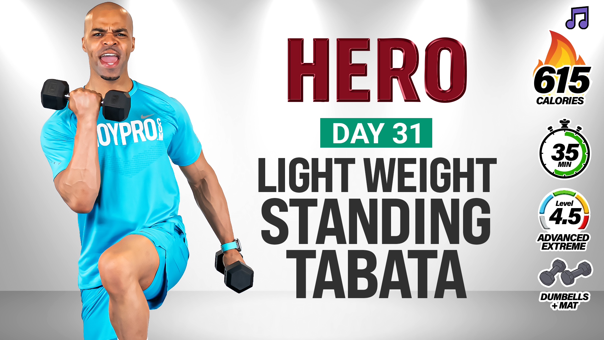 35 Minute Standing Light Weight Tabata (No Jumping) - HERO #031 (Music)