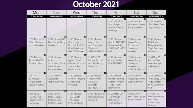 October 2021 Workout Calendar
