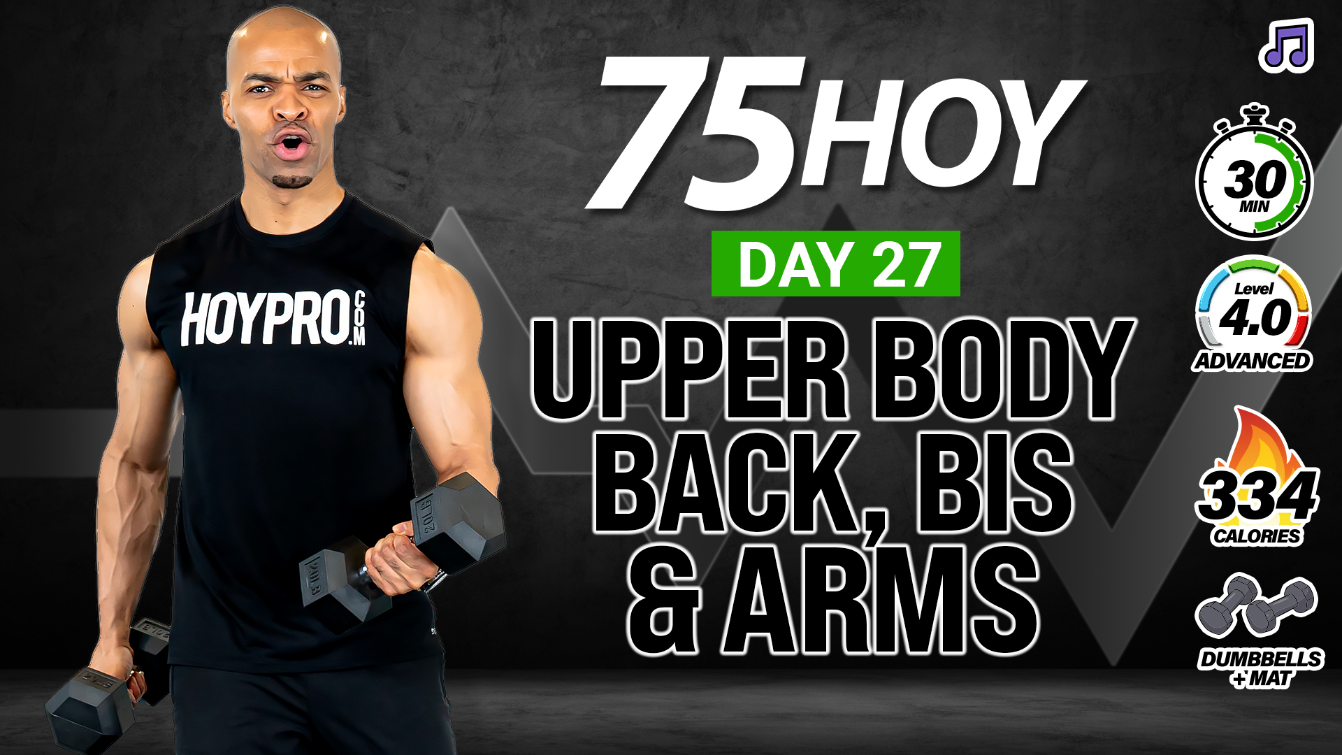 30 Minute Upper Body Back, Bis & Arms Workout - 75 HOY #27 (Music)