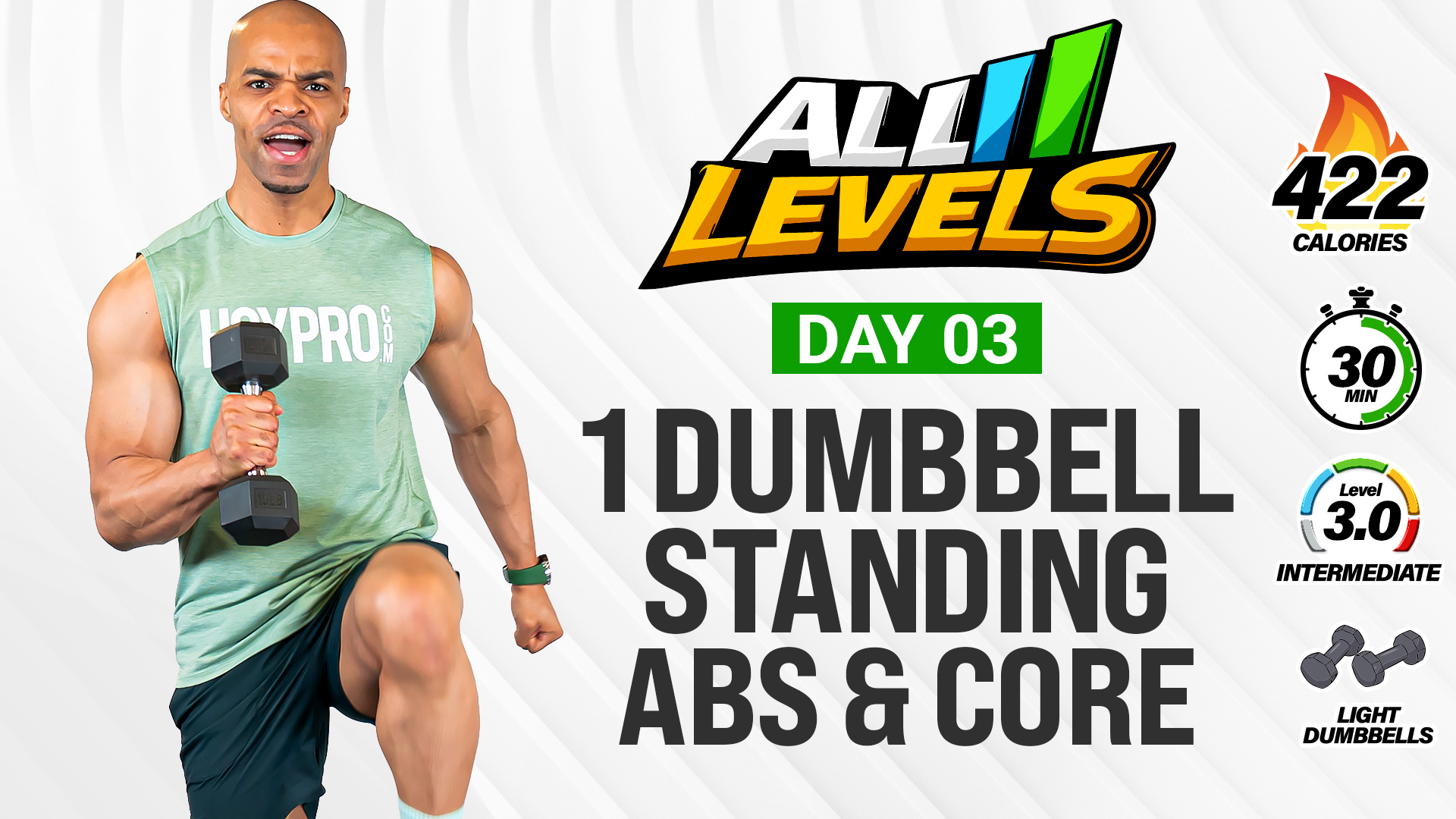 30 Minute One Dumbbell Standing Abs & Core Workout - ALL LEVELS #003