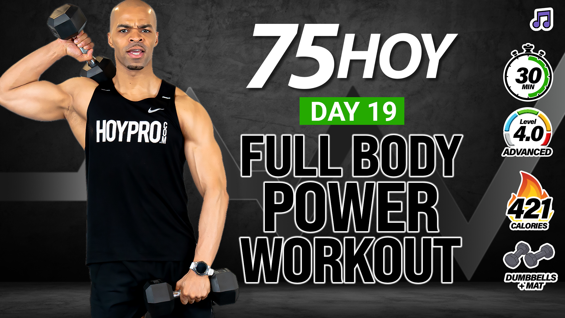 30 Minute Full Body Dumbbell Power Workout - 75HOY #19 (Music)