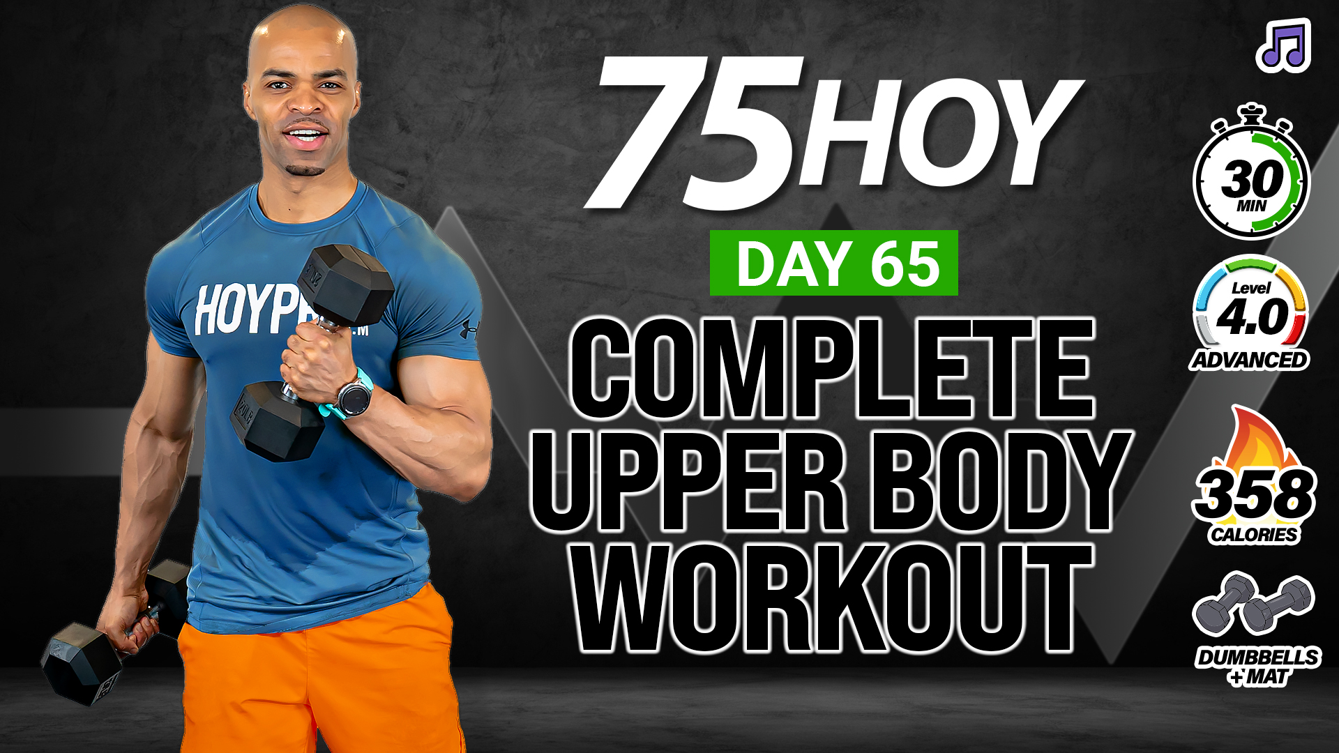 30 Minute Upper Body + Core Strength Workout - 75 HOY #65 (Music)