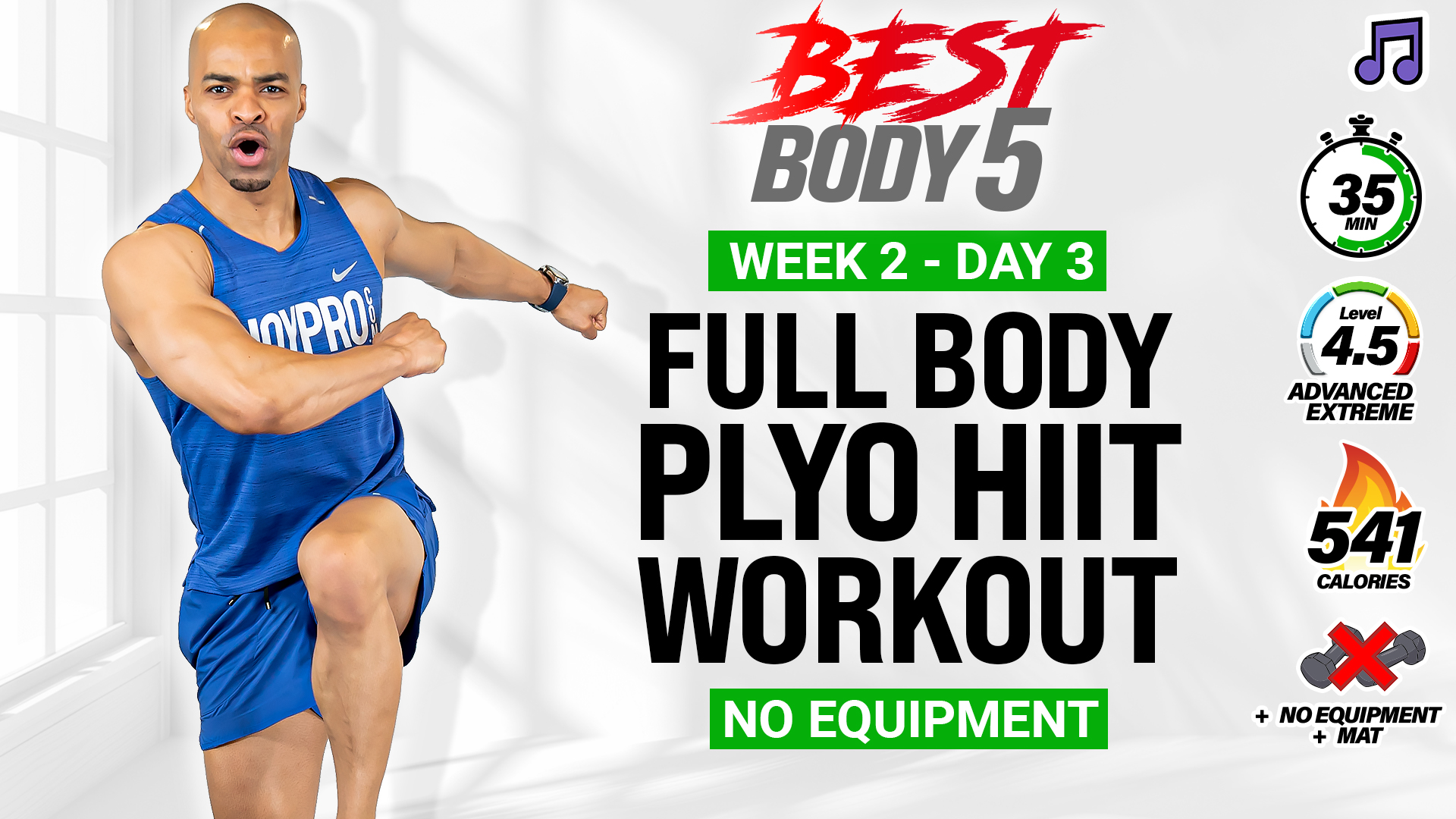 35 Minute No Equipment Plyo HIIT Workout - BB5 W2: Day 3 (Music)