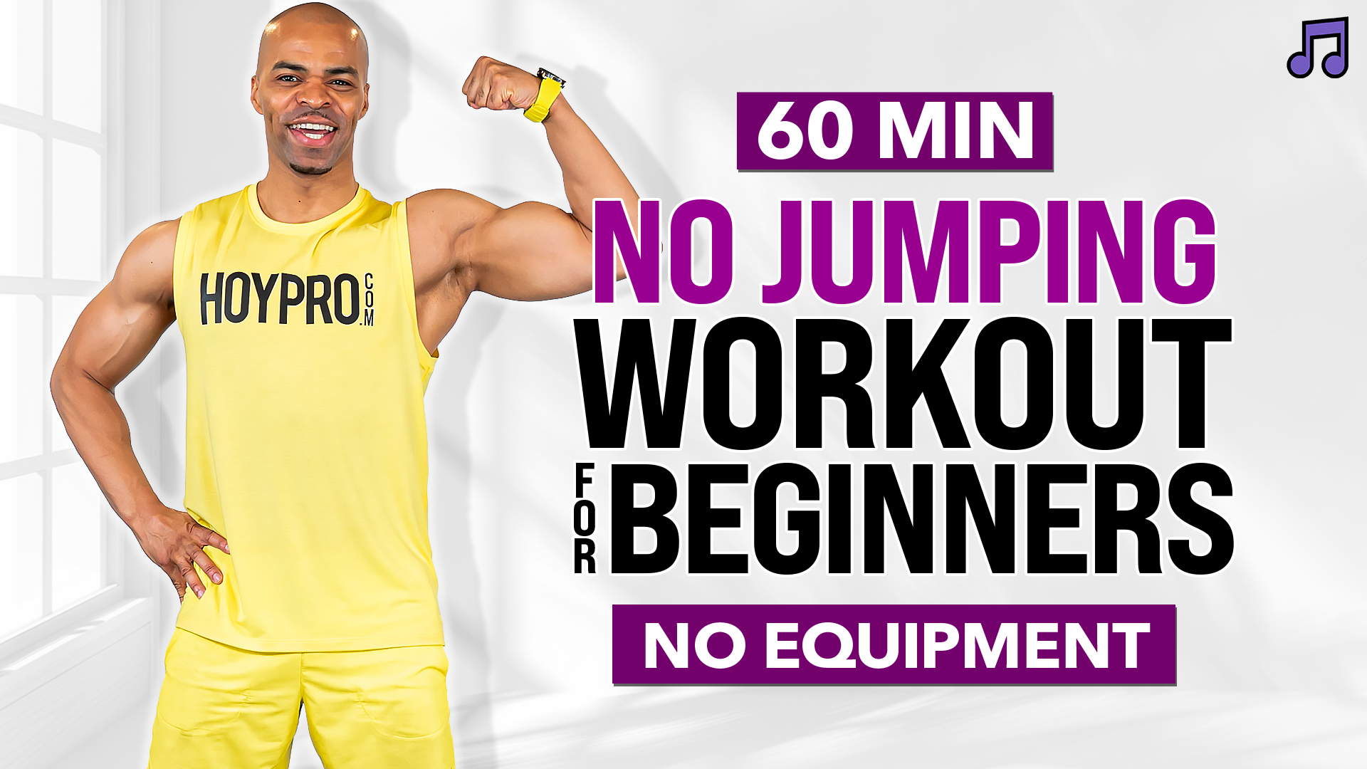 60 Minute Beginner No Jumping Workout (No Equipment  - No Push-Ups) (Music)