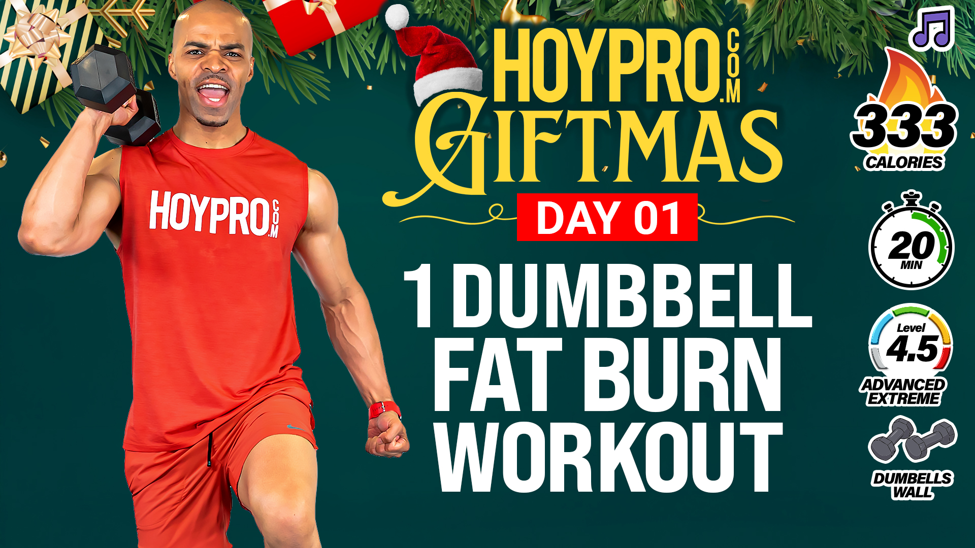 20 Minute One Dumbbell Full Body Fat Burn - GIFTMAS Day 01 (Music)