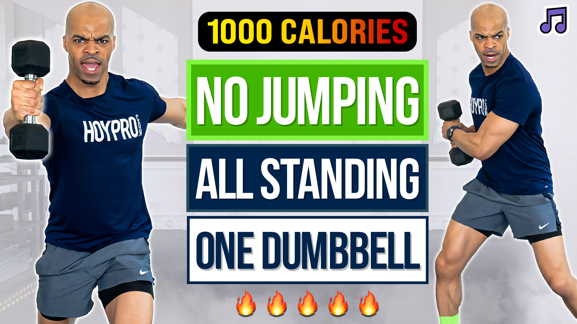 60 Minute One Dumbbell Standing Low Impact HIIT Workout (1000 Calories) (Music)