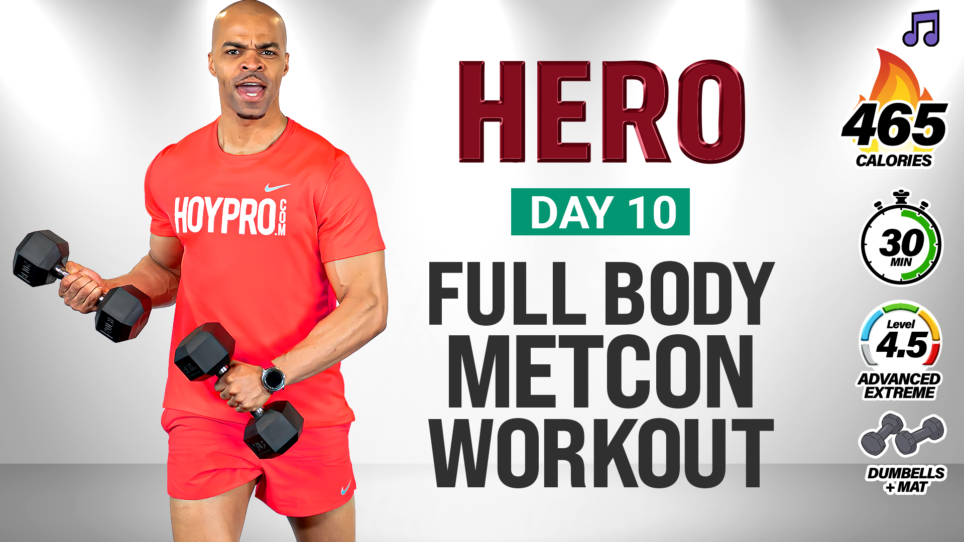 30 Minute Full Body Dumbbell Metcon Workout - HERO #010 (Music)
