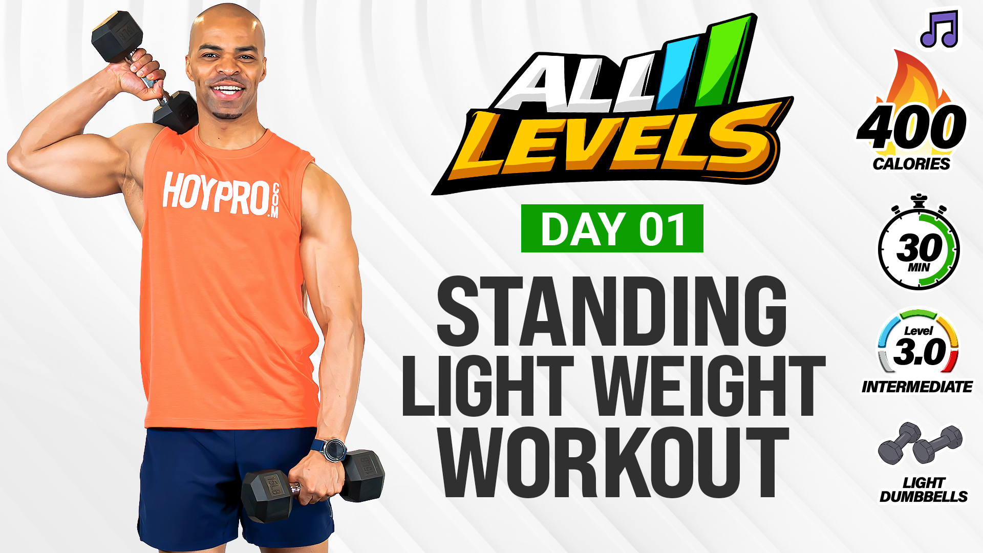 30 Minute Standing Light Weight Workout (No Jumping) - ALL LEVELS #001