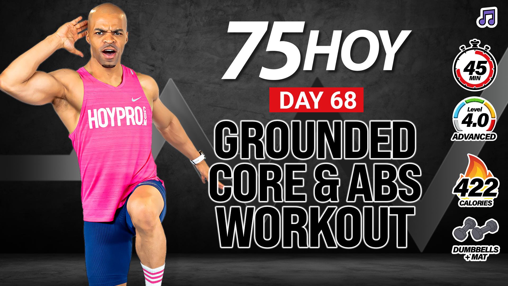 45 Minute Mat-Only Abs & Core Strength Workout - 75 HOY #68 (Music)