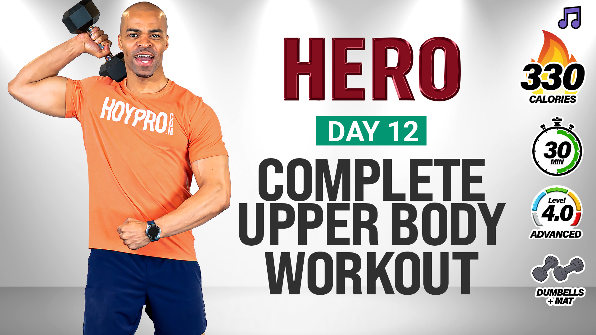 30 Minute Complete Upper Body Strength Workout (No Jumping) - HERO #012 (Music)