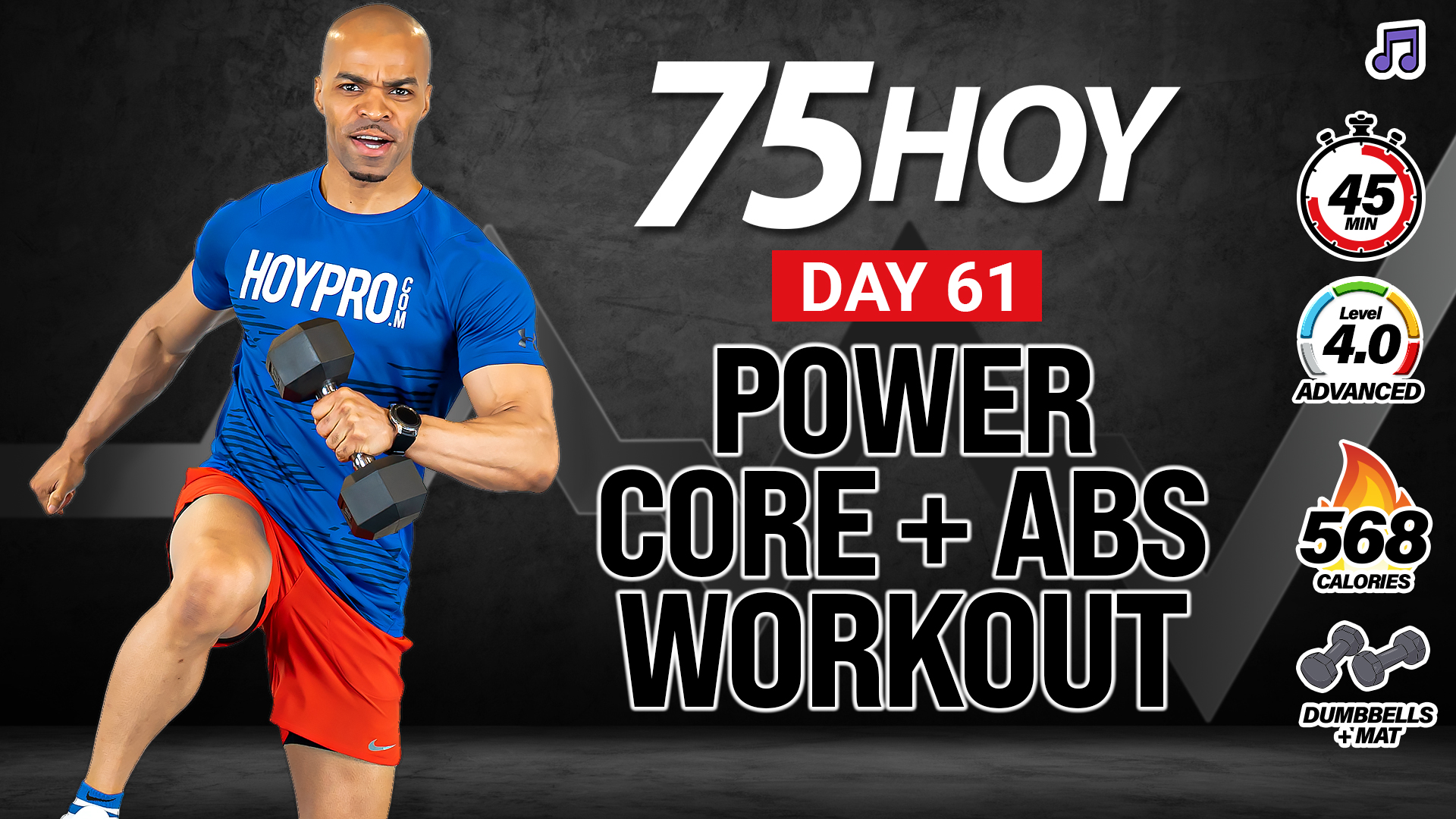 45 Minute Power Core + Abs Workout - 75 HOY #61 (Music)
