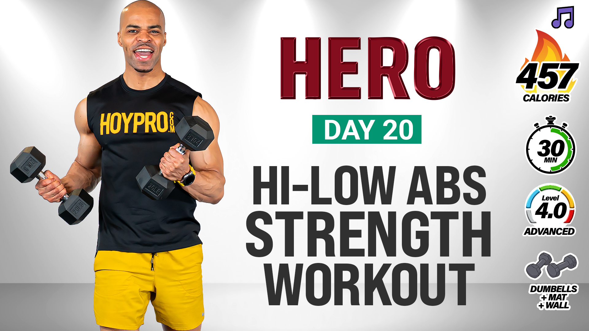 30 Minute Hi-Low Abs Full Body Strength Workout - HERO #020 (Music)