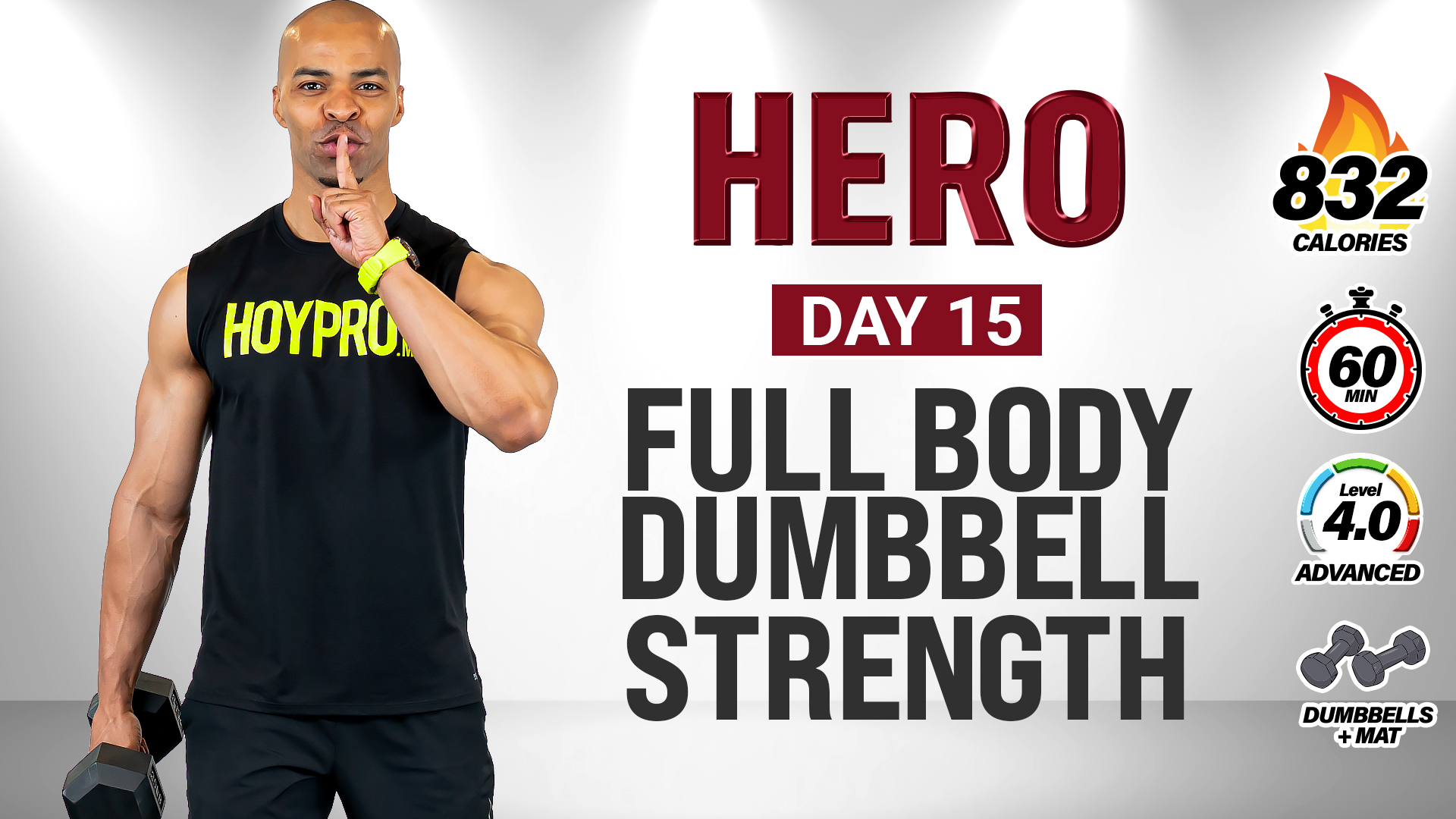 60 Minute Full Body Dumbbell Strength (No Jumping/Push-Ups) - HERO #015
