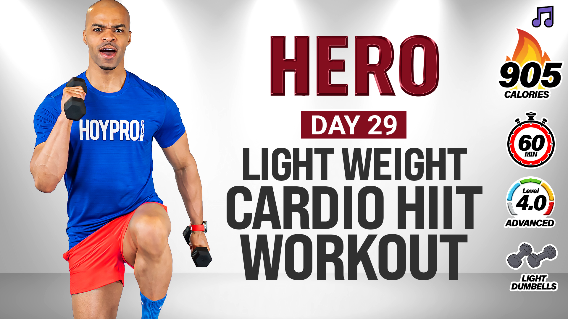 30 & 60 Minute Light Weight Fast-Paced Cardio HIIT Workout - HERO #029