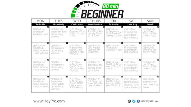 28 Day Beginner 60 Workout Calendar
