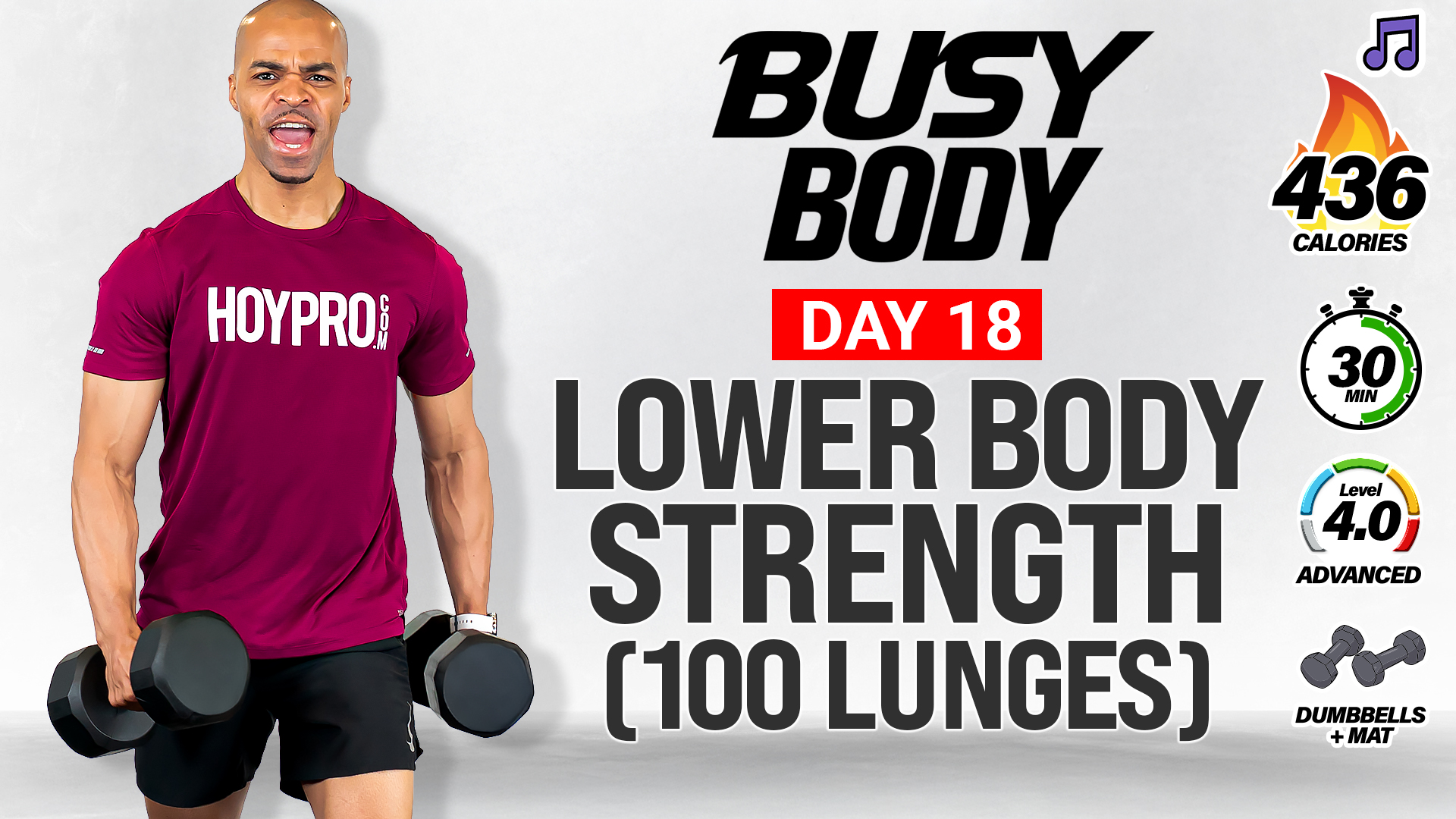 30 Minute Complete Lower Body Strength (100 Lunges) - BUSY BODY #18 (Music)