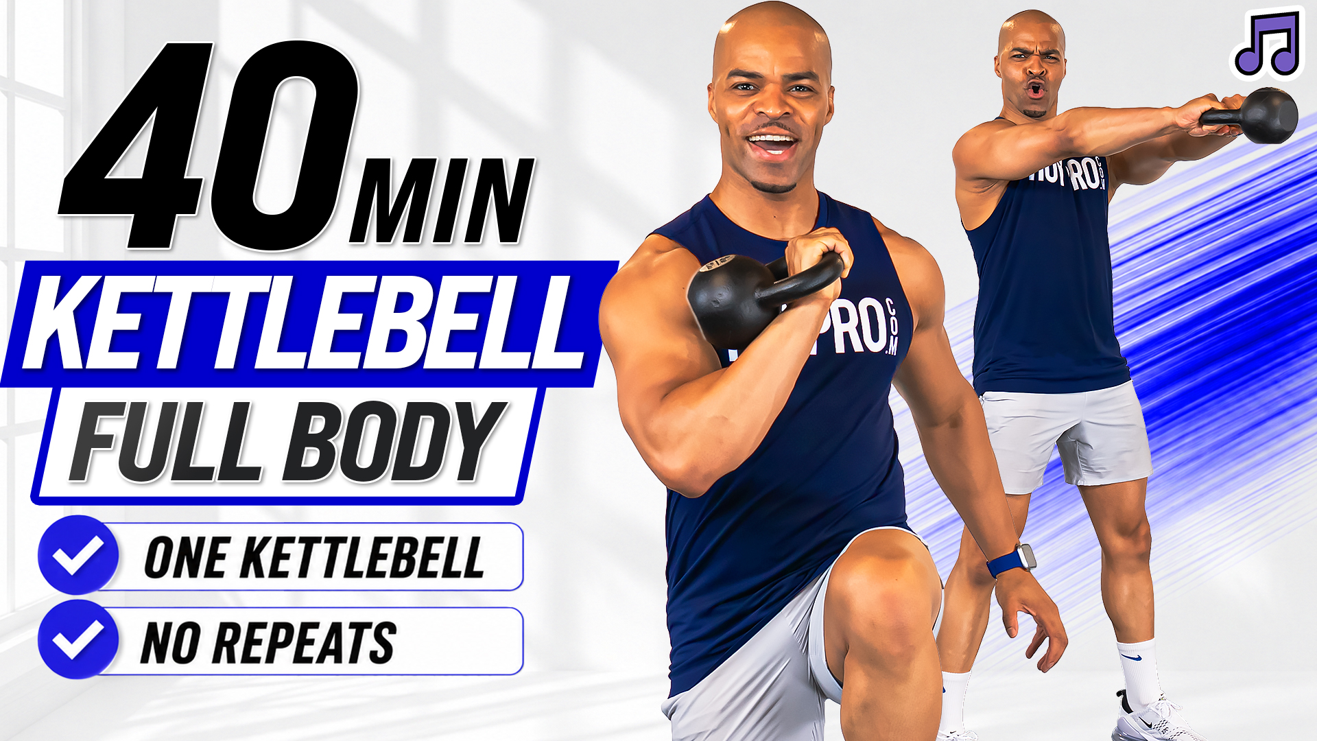 40 Minute One Kettlebell Full Body METCON Workout (Music)
