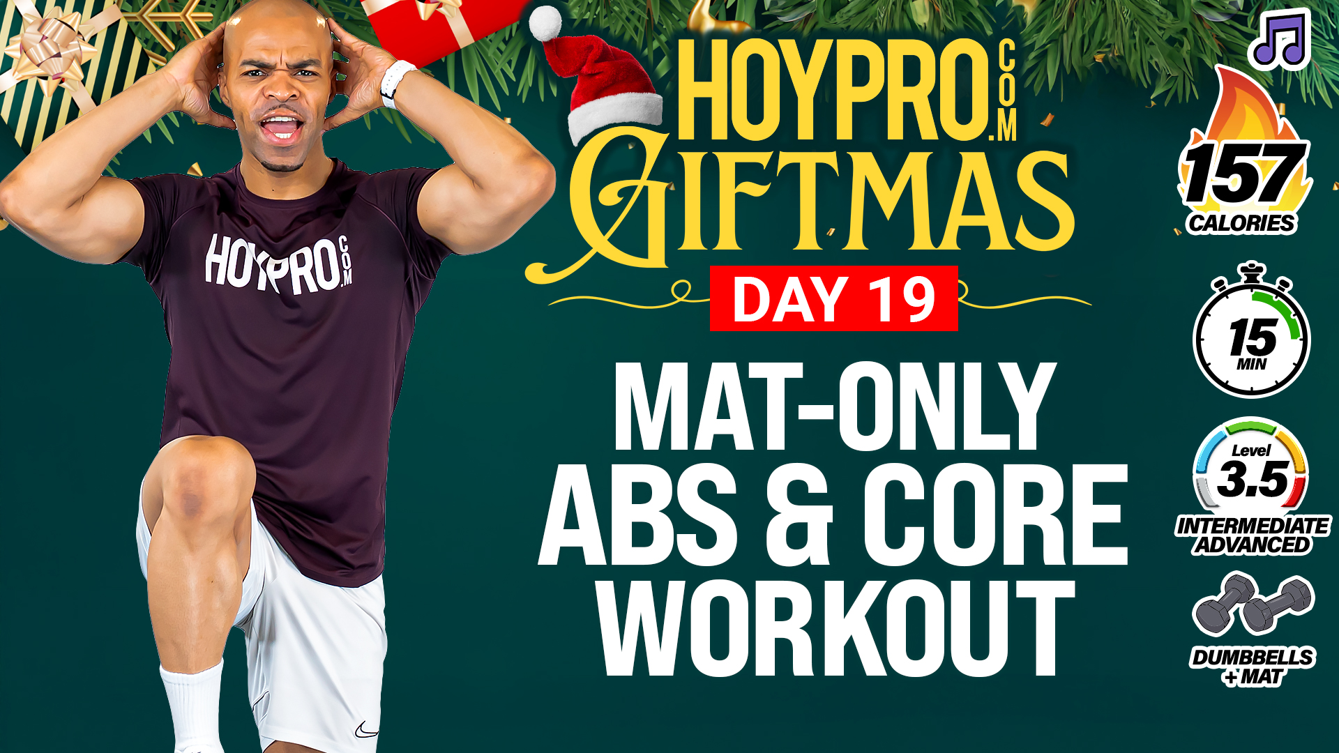15 Minute Hybird Mat-Only Abs & Core Workout - GIFTMAS Day 19 (Music)