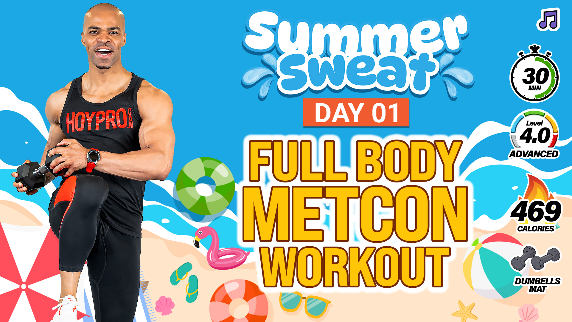 30 Minute Standing Dumbbell Metcon Workout - Summer Sweat #01 (Music)