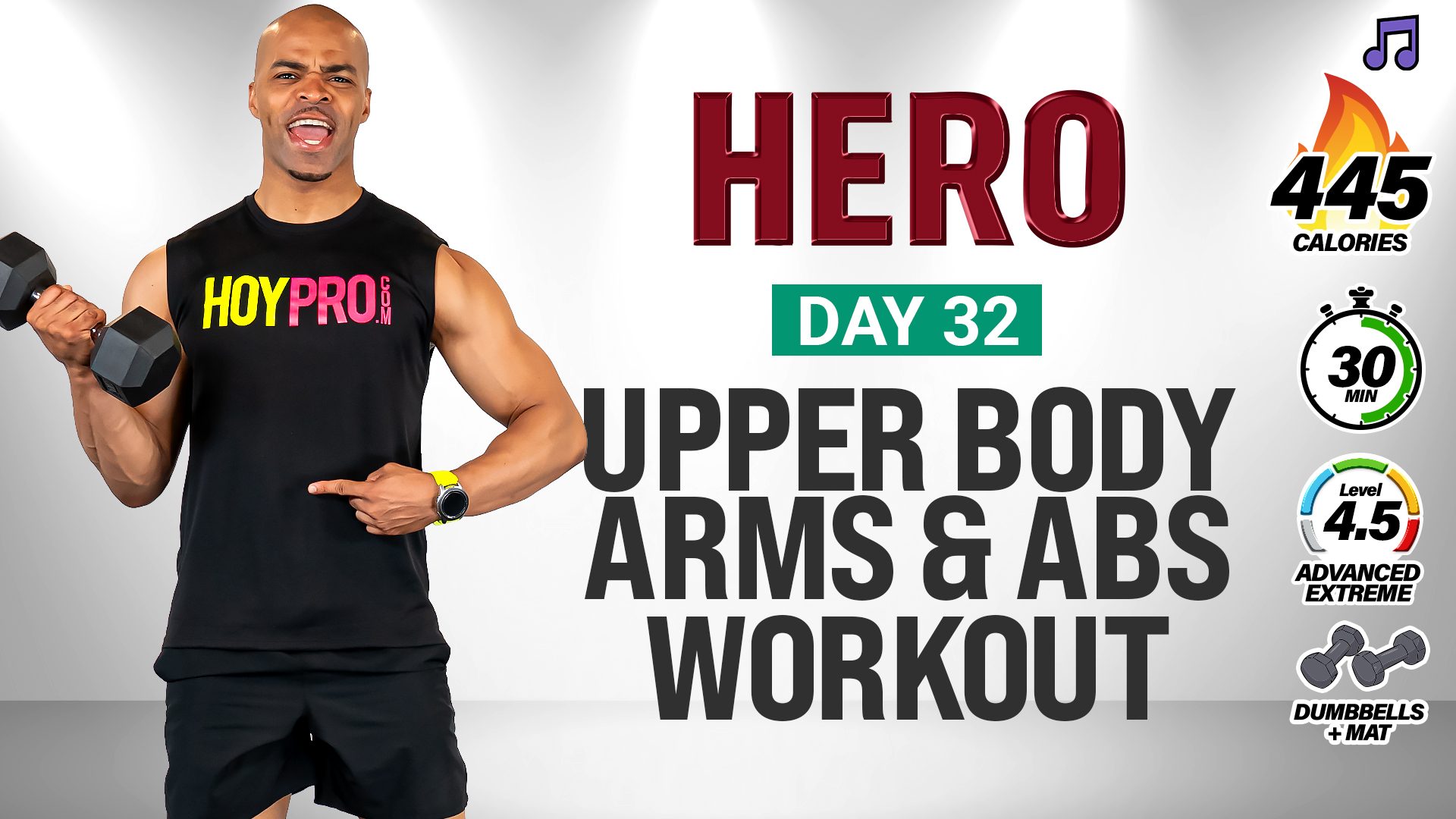 30 Minute KILLER Arms & Abs Strength - HERO #032 (Music)