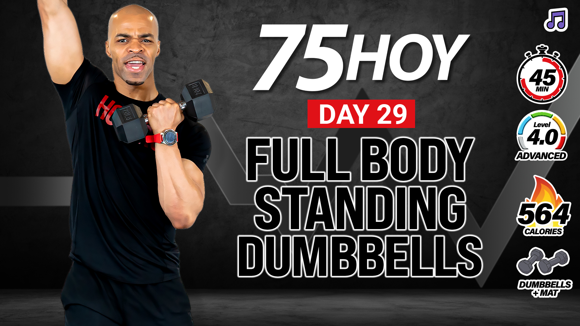 45 Minute All Standing Full Body Dumbbell Crusher - 75 HOY #29 (Music)