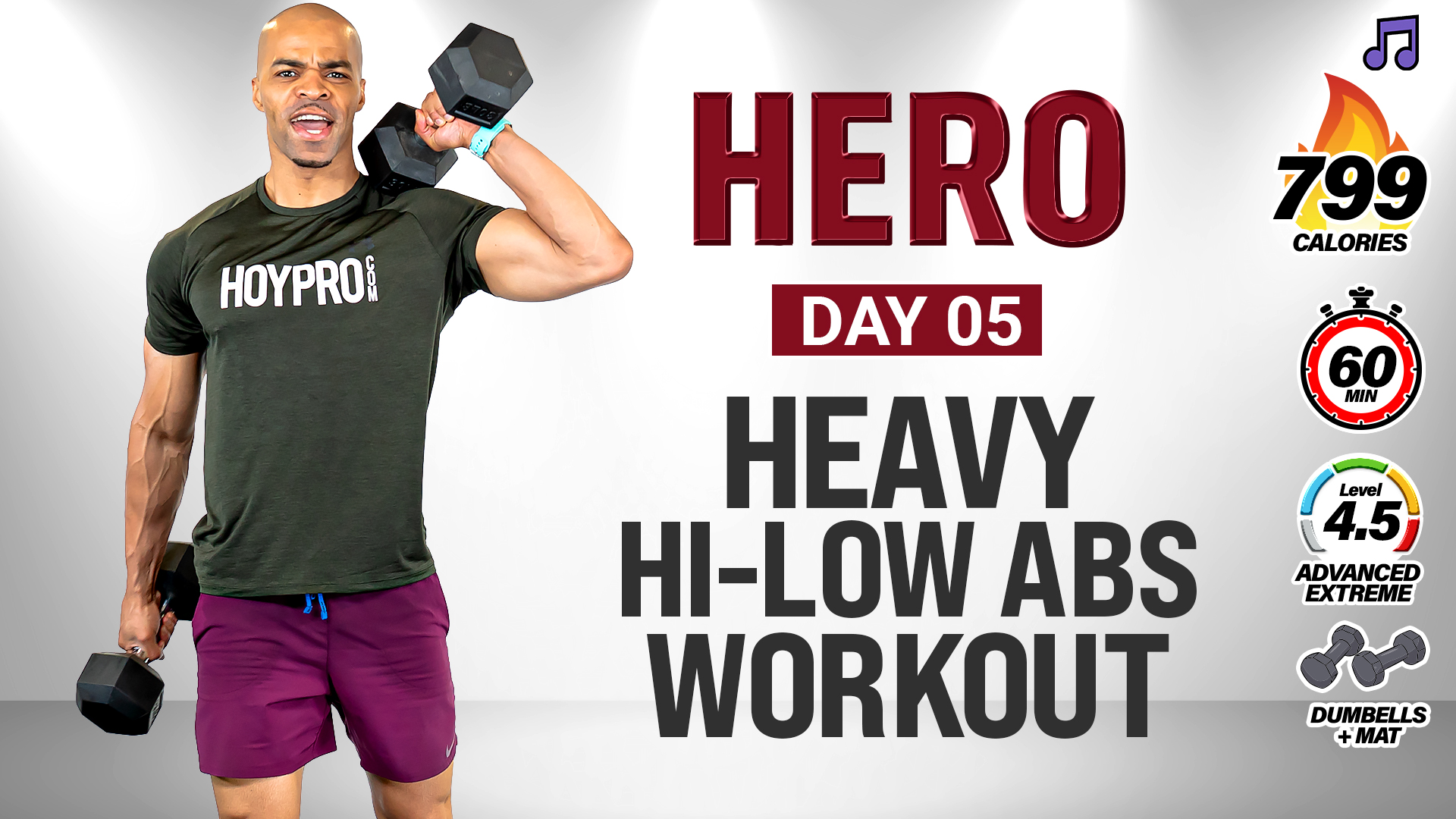 60 Minute Heavy Hi-Low Abs Full Body Strength Workout - HERO #005 (Music)