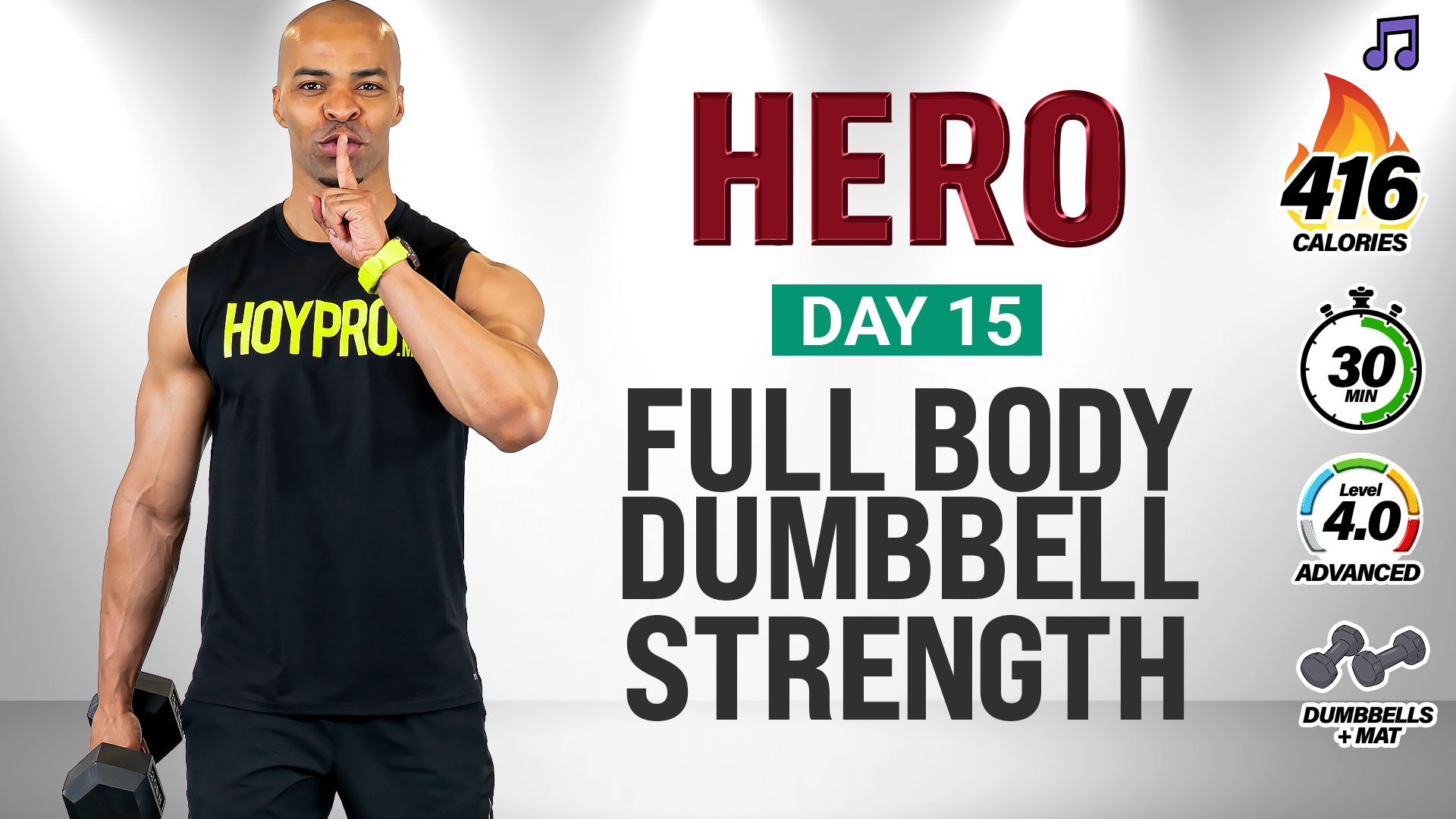 30 Minute Full Body Dumbbell Strength (No Jumping/Push-Ups) - HERO #015 (Music)