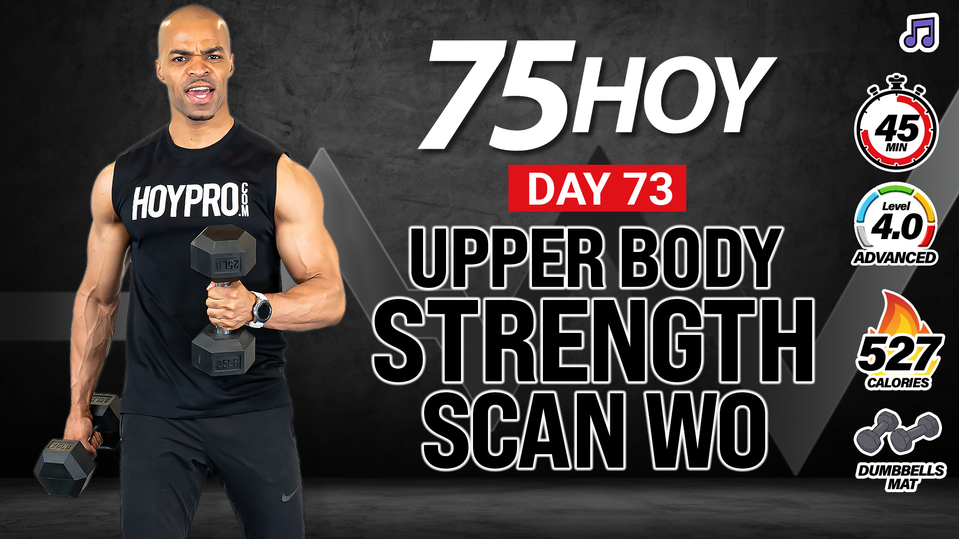 45 Minute Upper Body Strength Scan Workout - 75 HOY #73 (Music)