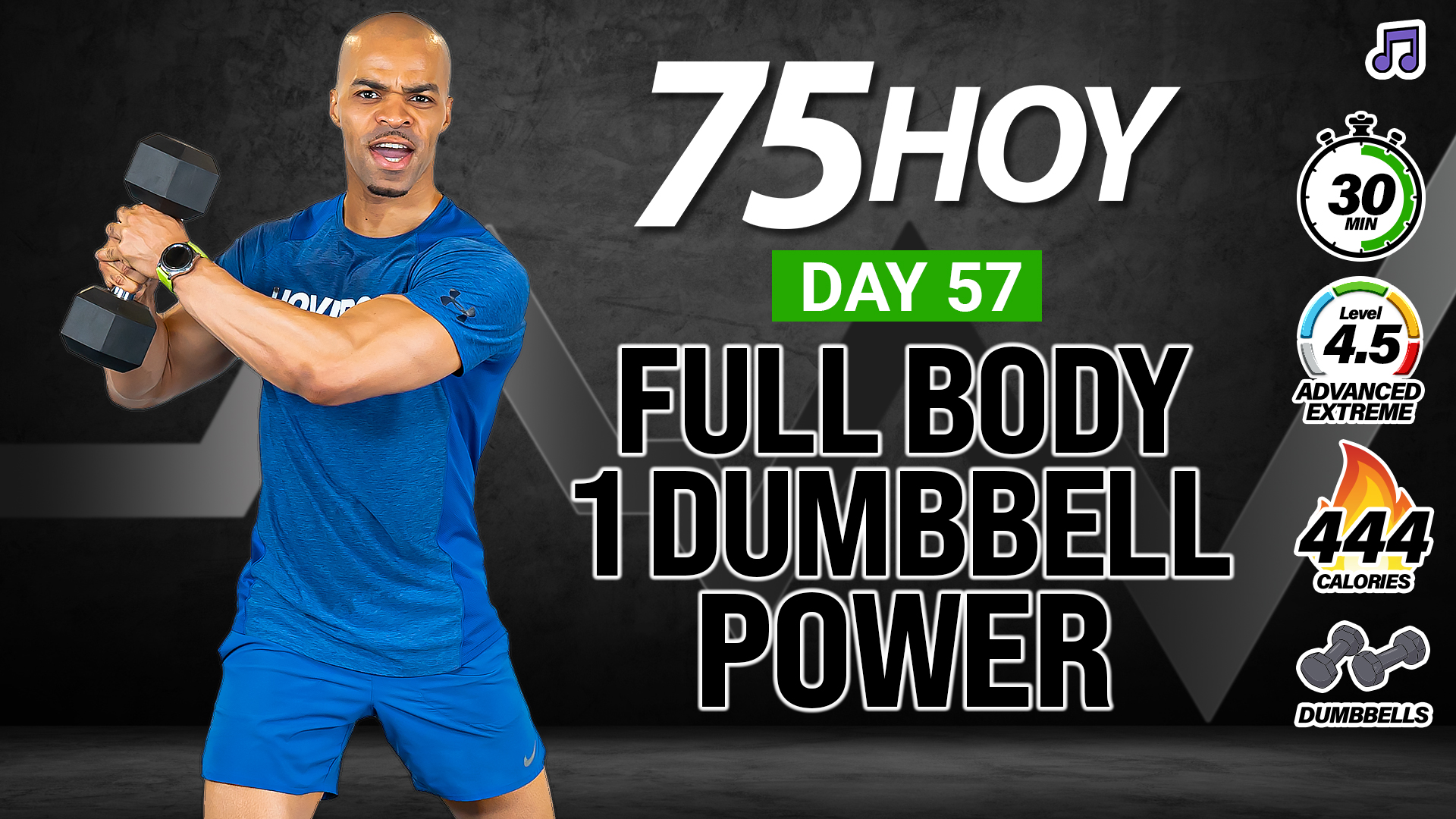 30 Minute Standing  One Dumbbell Power Workout - 75 HOY #57 (Music)