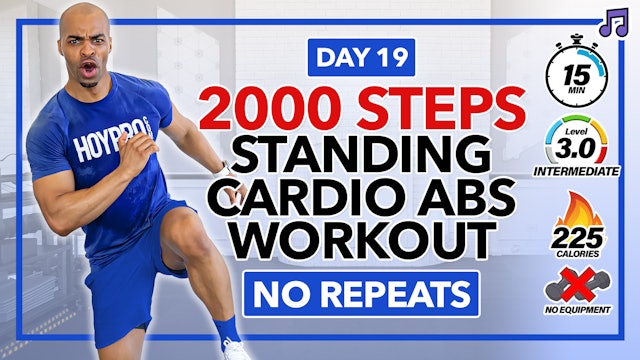 15 Minute Intermediate Standing Cardio Abs Workout - 2000 Steps #19 (Music)