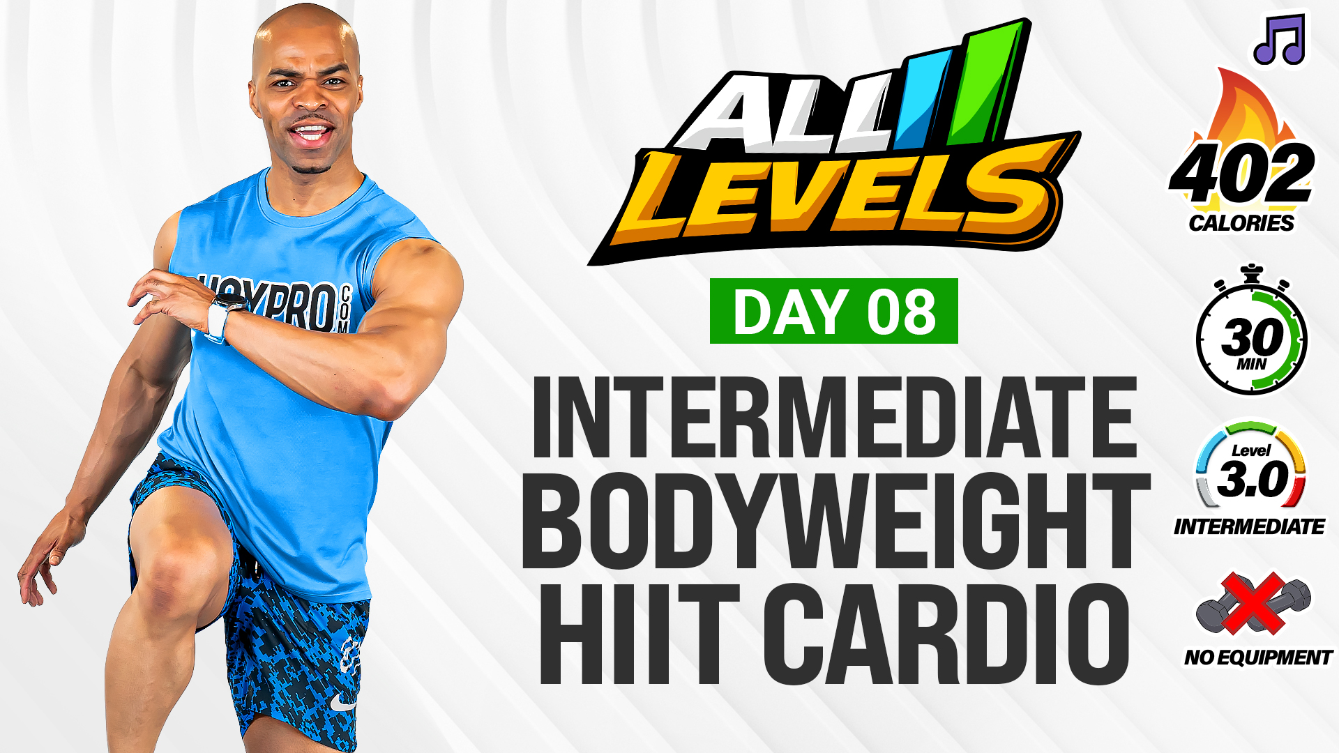 30 Minute Intermediate No Equipment HIIT Cardio - ALL LEVELS #008