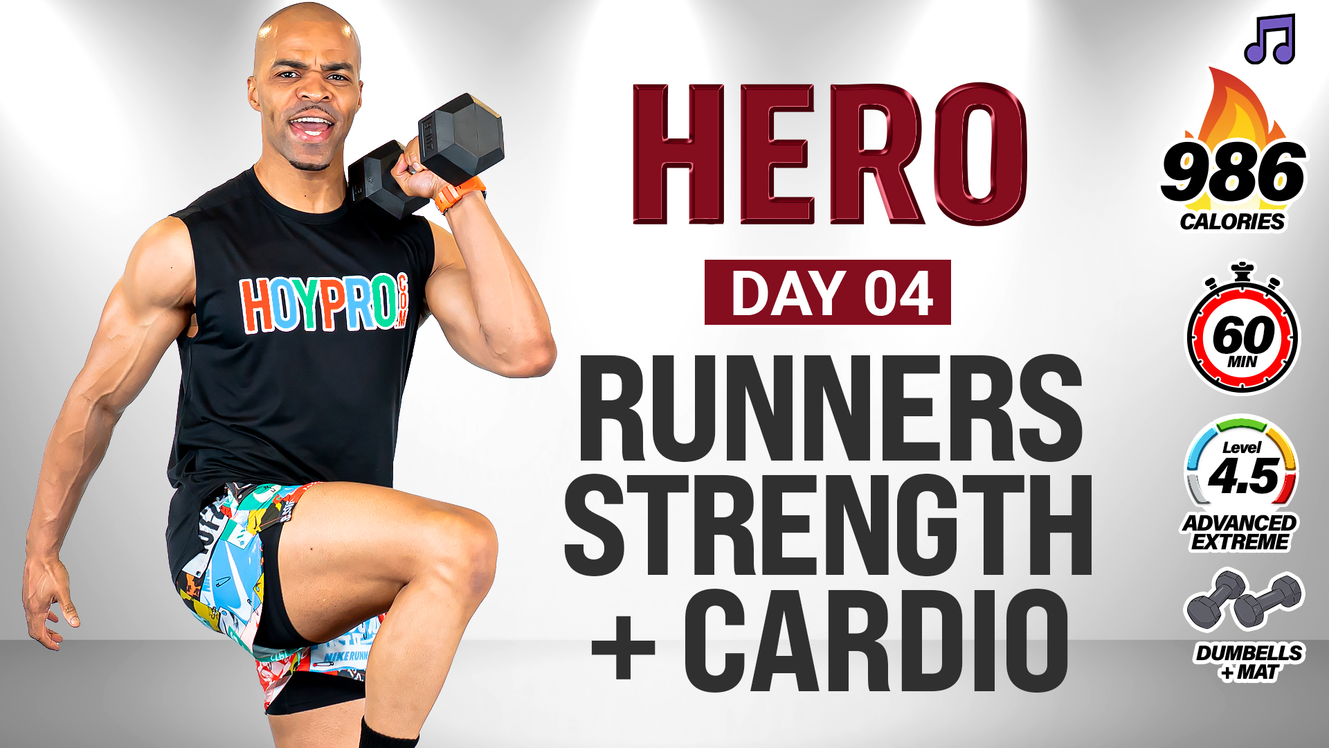 60 Minute Strength, Conditioning & Power Workout for Runners - HERO #004 (Music)