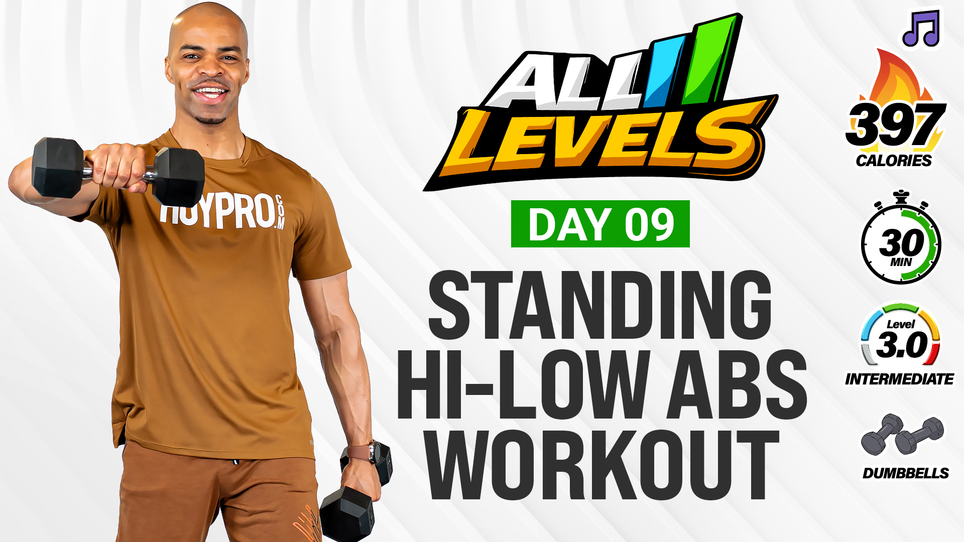 30 Minute Standing Full Body High Low Abs Strength - ALL LEVELS #009