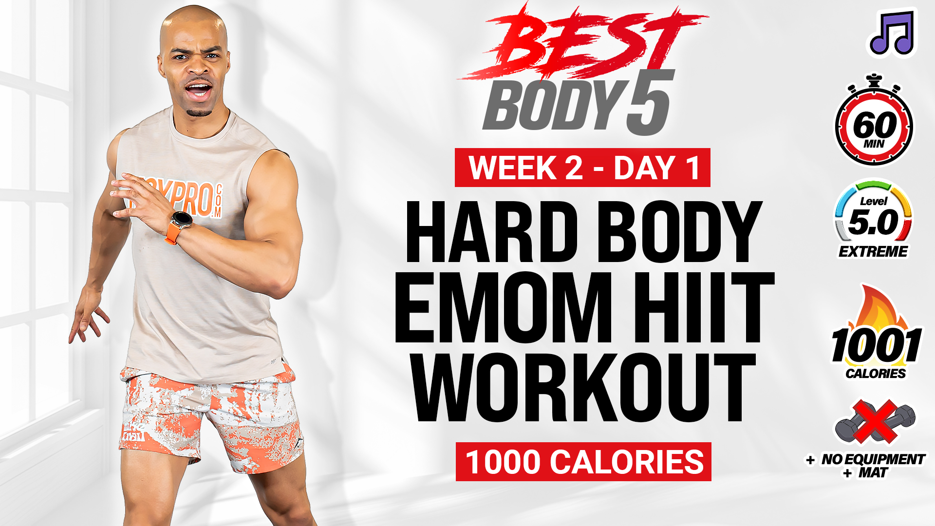 60 Minute Hard Body EMOM HIIT Workout - BB5 W2: Day 1 (Music)