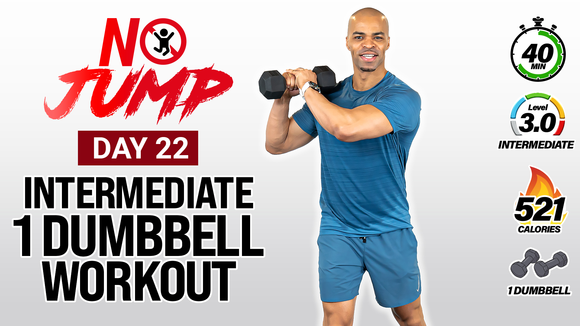 40 Minute Full Body Intermediate One Dumbbell Workout - NO JUMP #22