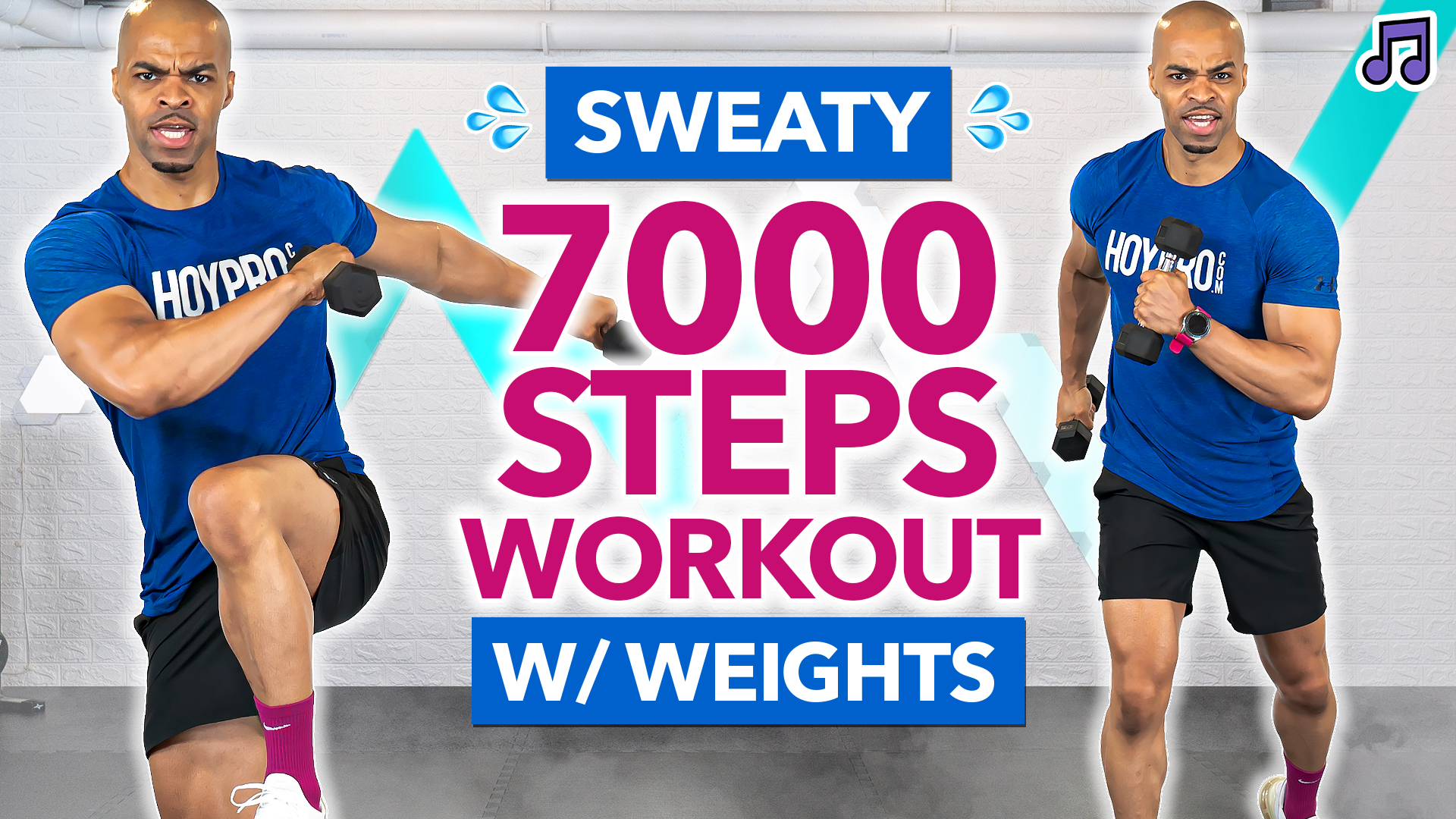 60 Minute 7000 Steps Walking Workout With Weights [Knee Friendly] (Music)