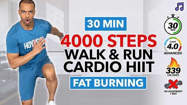 30 Minute 4000 Steps at Home Walking & Running Workout to Burn Fat (Music)