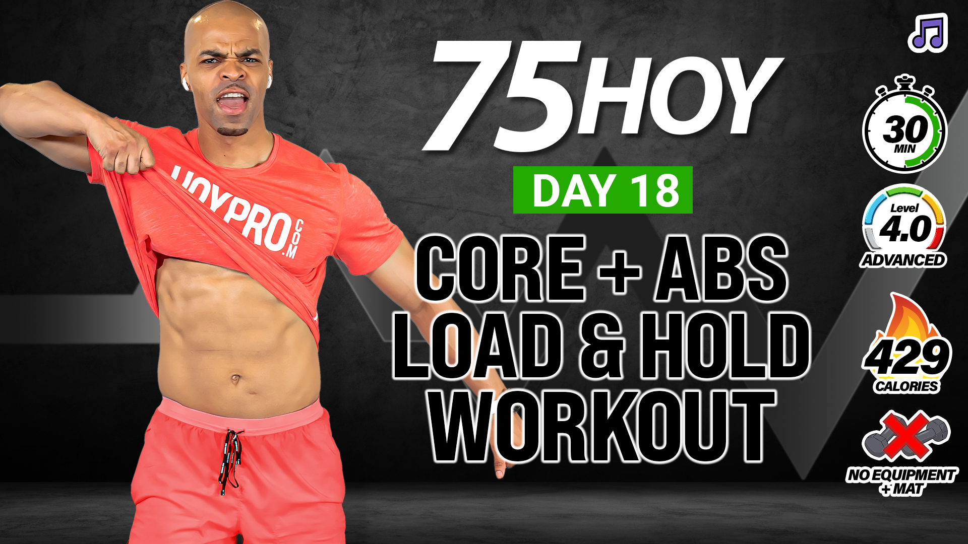 30 Minute Abs + Core Load & Hold Workout (No Equipment) - 75HOY #18 (Music)
